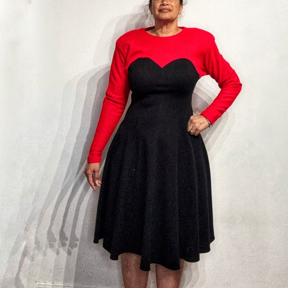 John Roberts Red Colorblock Swing Vintage Midi Dress Sz 8